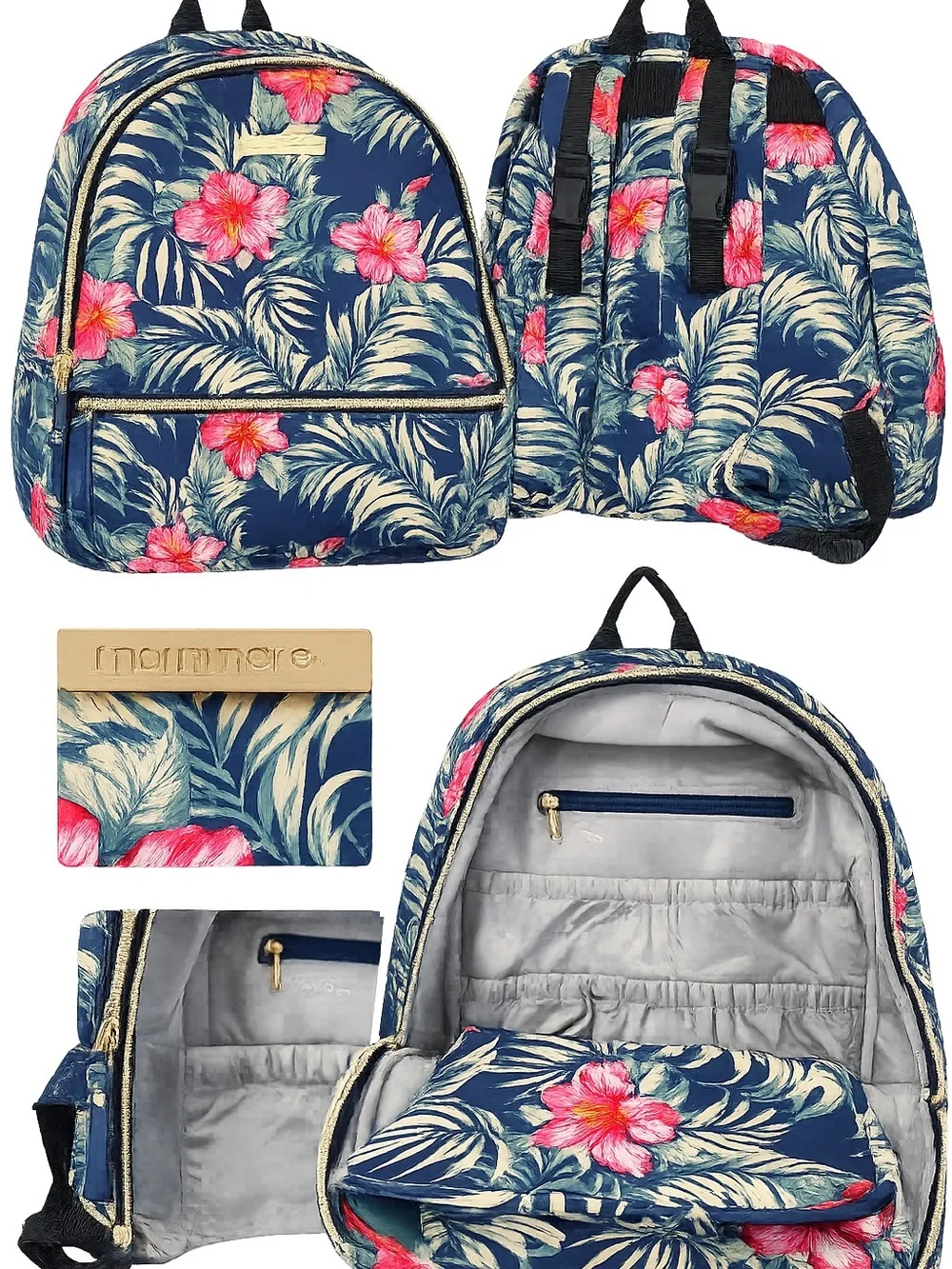 MomMe And More Navy Floral Baby Backpack with Pink Hibiscus
